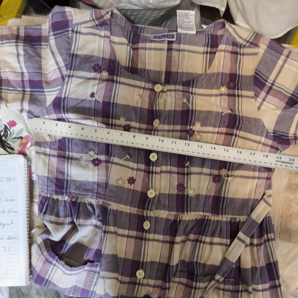 Vintage Y2K Purple Plaid Prairie Dress Cottagecore Button Front Midi Cotton Sz L - Picture 9 of 9